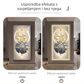LED osvijetljeni luksuzni zidni prikaz za hodnik s simbolom sreće i devet ribica, aluminijski okvir, porcelanski kristalni motiv, etnički stil