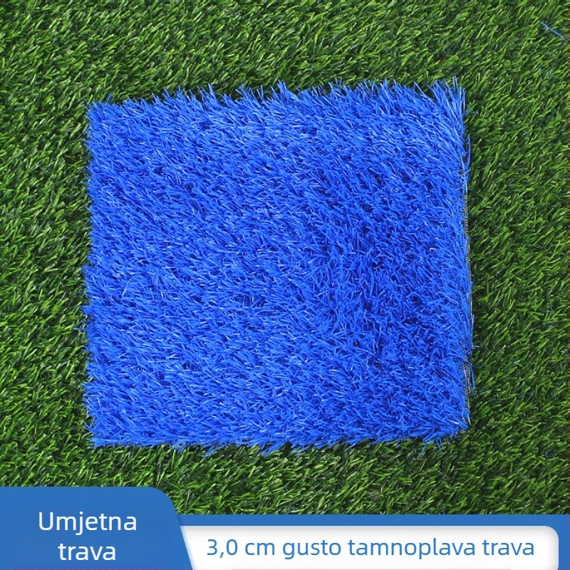 Tamno plavi umjetni travnjak za vrtiće i igrališta, za ograde gradilišta – vanjski krajolinski ukras.