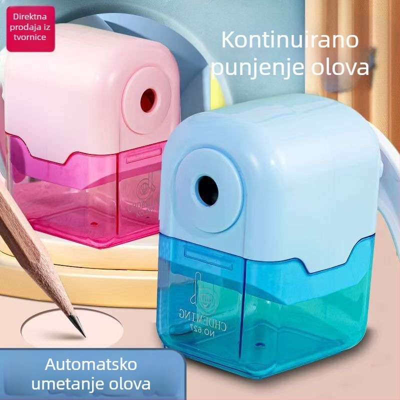 Ručni oštrač olovke s automatskim dovodom grafita, višefunkcionalni dječji oštrač, crtani motiv, jednobojna boja