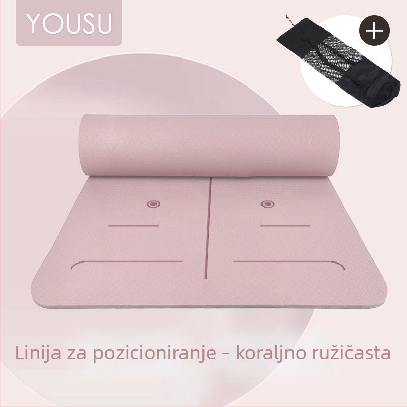 Deblja i šira TPE joga podloga s dvostrano protivkliznom površinom, visoka odzivnost i apsorpcija udara, linije tijela, u mrežastoj torbi