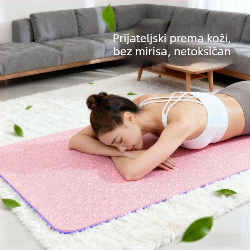 Protuklizna TPE joga podloga, deblja i šira, visoke gustoće, unisex, apsorbira udarce i tiha, prijenosna