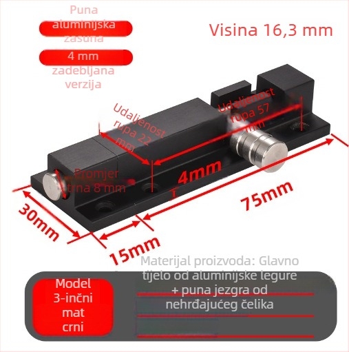 Aluminijski zasun vrata s mehanizmom zaključavanja, tip A, za unutarnja drvena vrata, moderan minimalistički stil