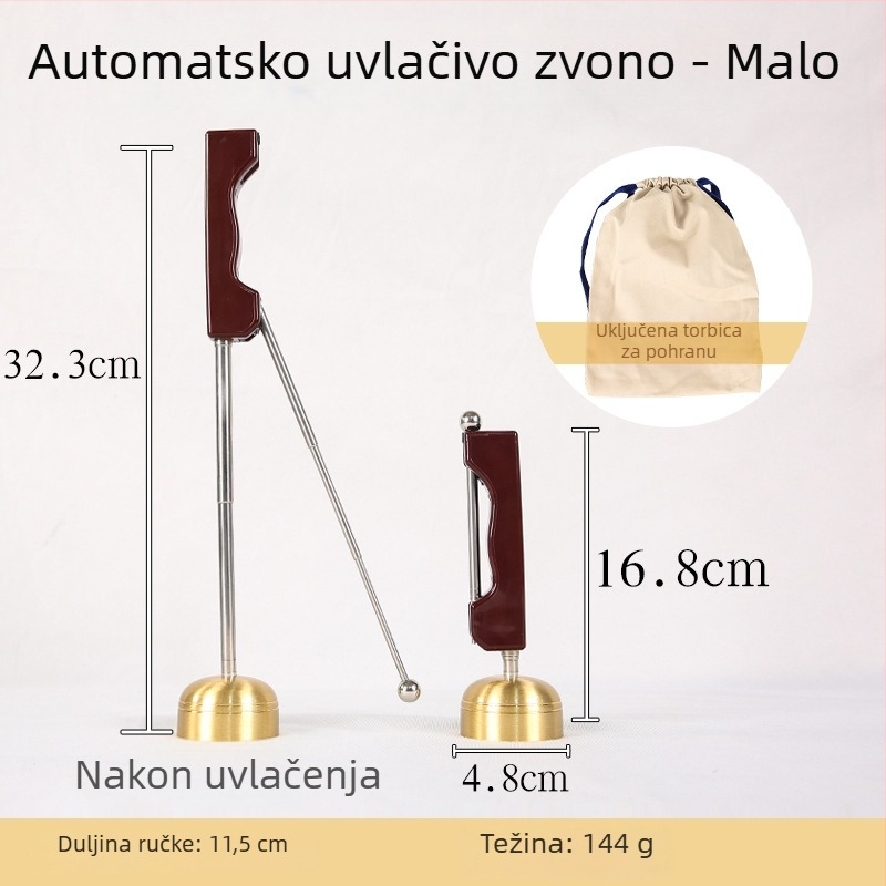 Bakreni zvončić za budističke molitve s izvlačnim mehanizmom, ukras oltara