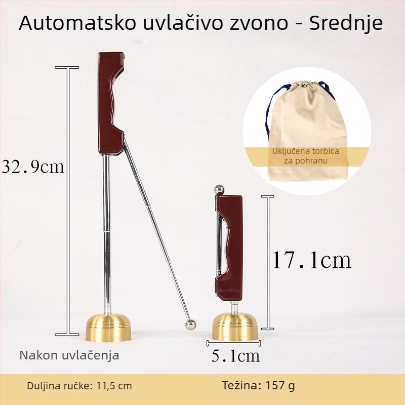 Bakreni zvončić za budističke molitve s izvlačnim mehanizmom, ukras oltara