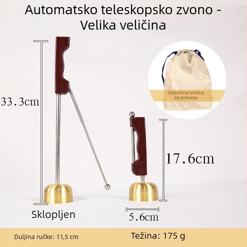 Bakreni zvončić za budističke molitve s izvlačnim mehanizmom, ukras oltara