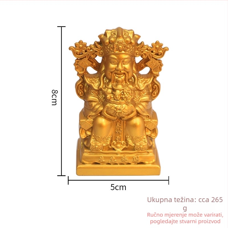 Zlatno obložena statua Boga bogatstva – Buddha dekor za dom, dnevni boravak, trgovinu i ured, za useljenje u novi dom