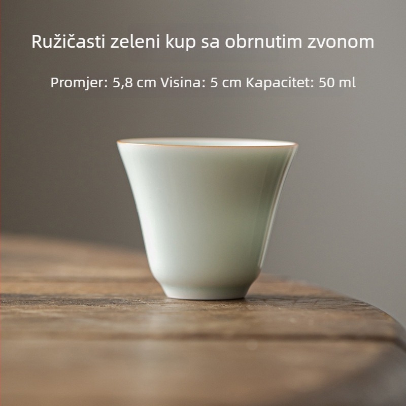 Porcelanska šalica za čaj s celadonskom glazurom i obrubom, Gongfu stil, mala šalica