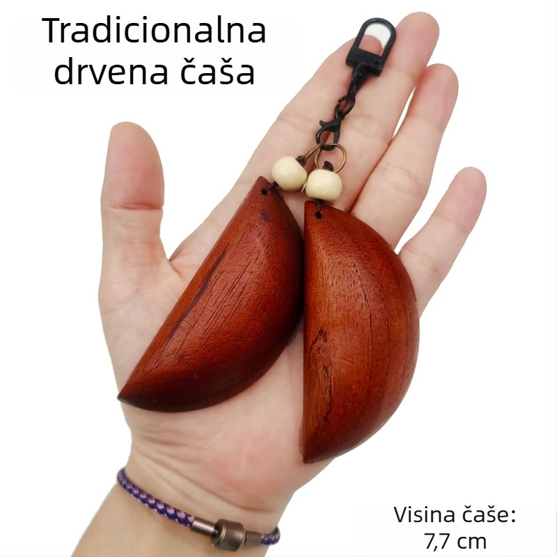 Drvena šalica u boji breskve, dvostrano glatka šalica s heksagramom i Yin–Yang, za budistički oltar