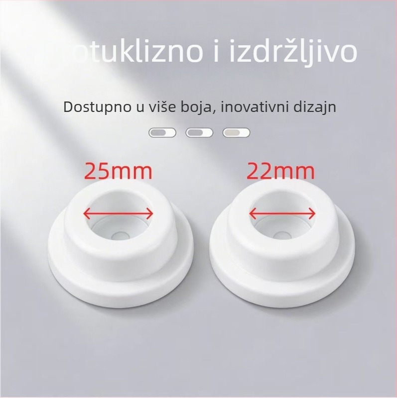Debela teleskopna baza za tuš zavjesu s protukliznim dnom, set sa 2 krajnja poklopca za cijevi od 25 mm i 22 mm, polipropilen, crno-bijela, moderni minimalistički stil