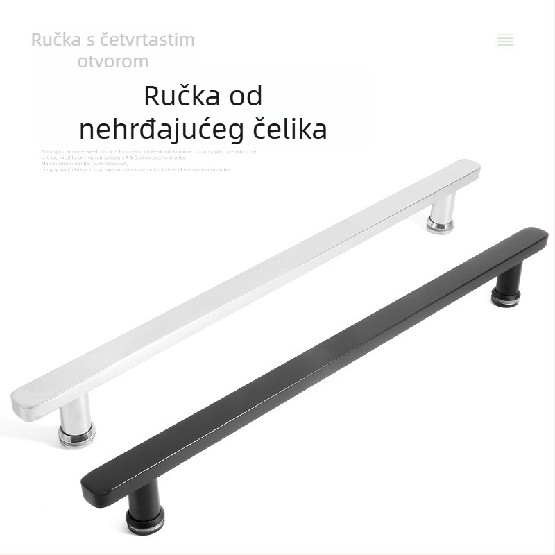 Drška za vrata od 201 nehrđajućeg čelika, kvadratna ručka za staklena vrata, crno lakirana završna obrada, za ured i kupaonu