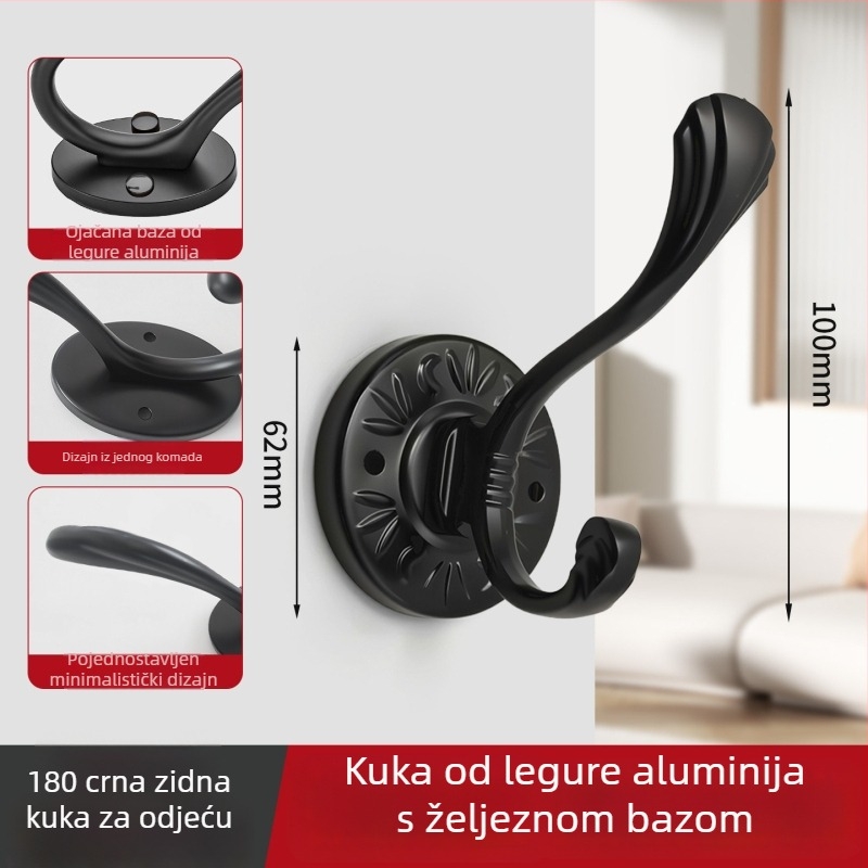 Zidni držač kaputa za ulaz i garderobu, bez bušenja, jedan držač