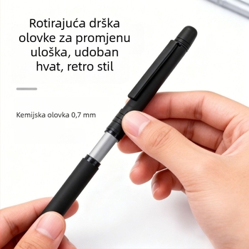 Tri u jednoj crna metalna olovka s kugličnim vrhom, okretni mehanizam za potpis i mehanička olovka