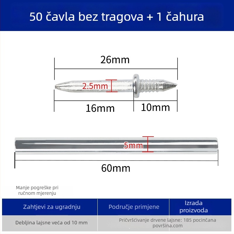Cardland Nevidljivi nokti 008 za letve u garderobi, galvanizirano čeli, modernan minimalistički stil