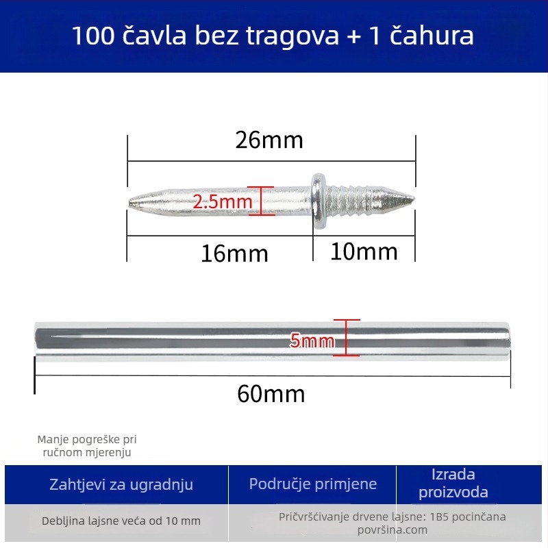Cardland Nevidljivi nokti 008 za letve u garderobi, galvanizirano čeli, modernan minimalistički stil