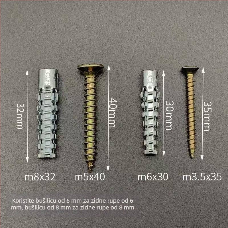 Set ekspanzijske cijevi i vijka, cinkova legura, ojačana lagana metalna ekspanzijska cijev za opeke 6/8 mm