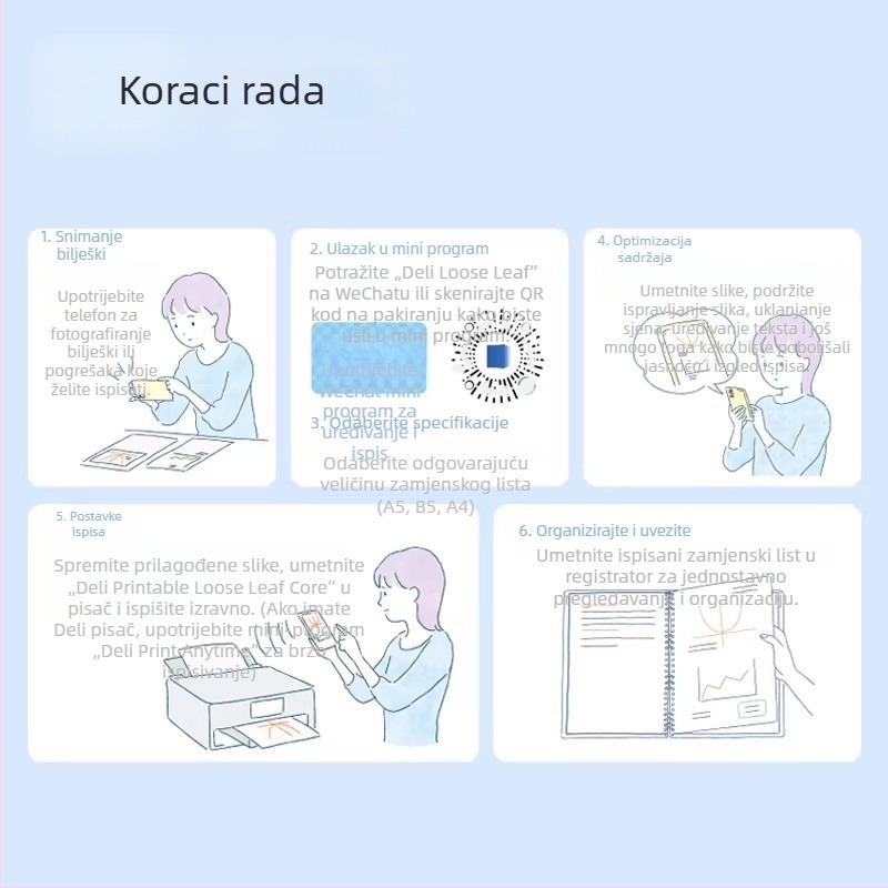 Deli tiskljivi DIY zamjenski papir za bilježnicu s 26 rupa, univerzalno, za zaštitu očiju, formati A4/A5/B5
