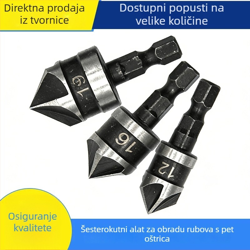 Set od 3 alata za zaobljavanje rupa u karbonskom čeliku, crni šesterokutni vratilo, pet oštrica, za bušilice i električne alate
