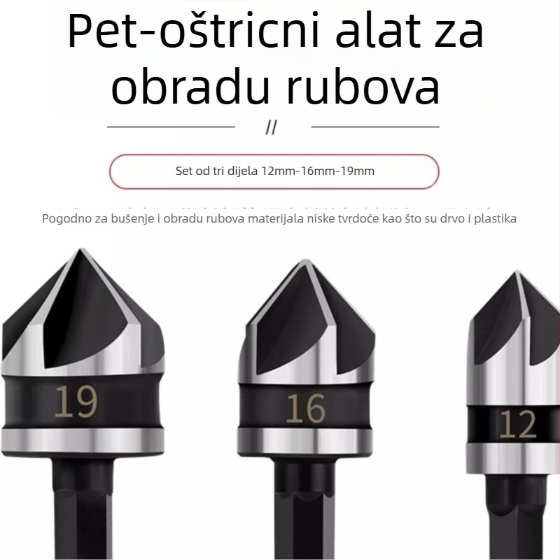 Set od 3 alata za zaobljavanje rupa u karbonskom čeliku, crni šesterokutni vratilo, pet oštrica, za bušilice i električne alate