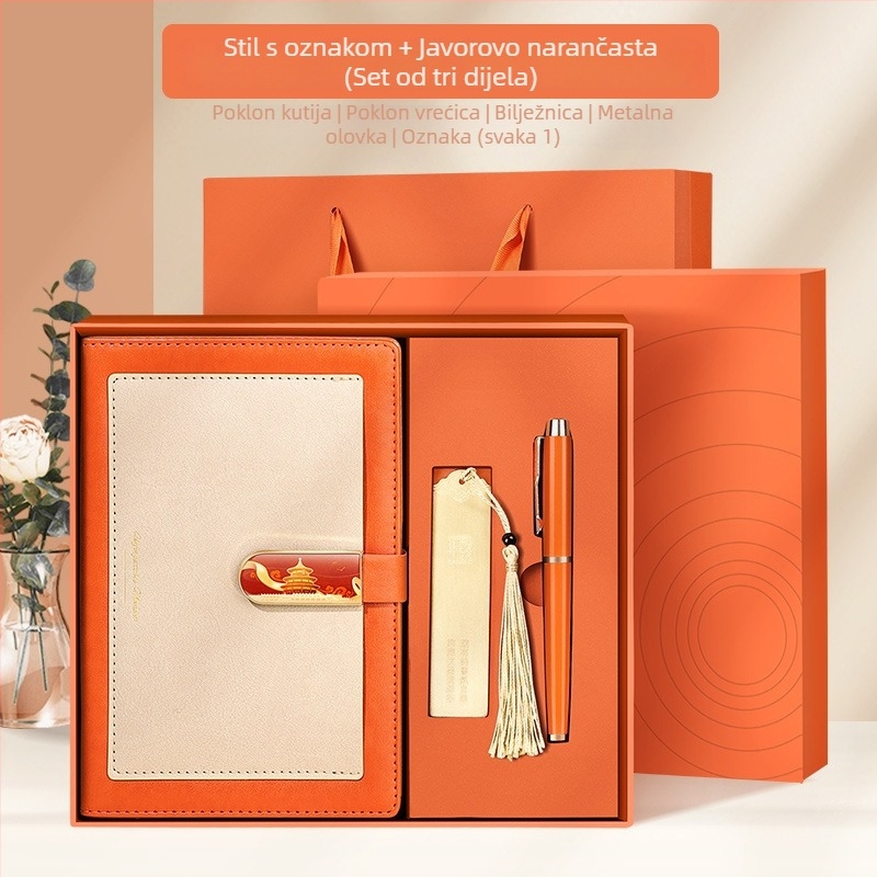 Suvenir kutija s poklonima, set poslovne bilježnice, knjižni oznaka i USB flash disk — prilagodljiv poklon za klijente i nastavnike