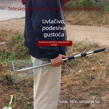 Teleskopske željezne grablje – višenamjenski poljoprivredni alat za lišće i travu, produživo