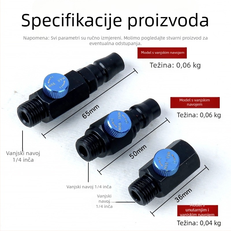 Pneumatski alat – regulator brzine, priključak za pneumatsku bušilicu/šlajfu, kontrola protoka zraka, zračni ventil