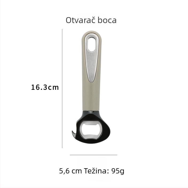 Desetodnevni set kuhinjskih alata s ručkom od nehrđajućeg čelika: rende, nož za pizzu, otvarač boca, lopatica za sir i mućnjak za jaja