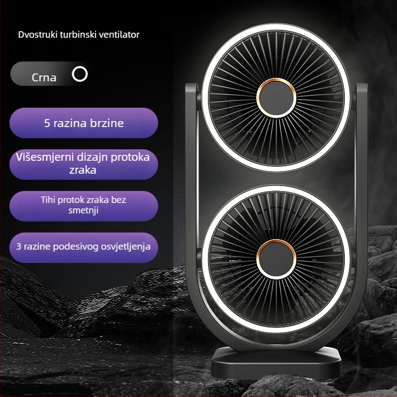 Novi stolni ventilator s dvije lopatice, USB, prenosiv, dvostruki protok zraka za ured i studentski dom