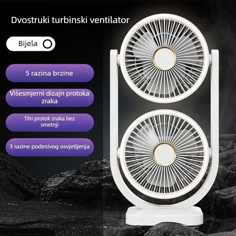 Novi stolni ventilator s dvije lopatice, USB, prenosiv, dvostruki protok zraka za ured i studentski dom