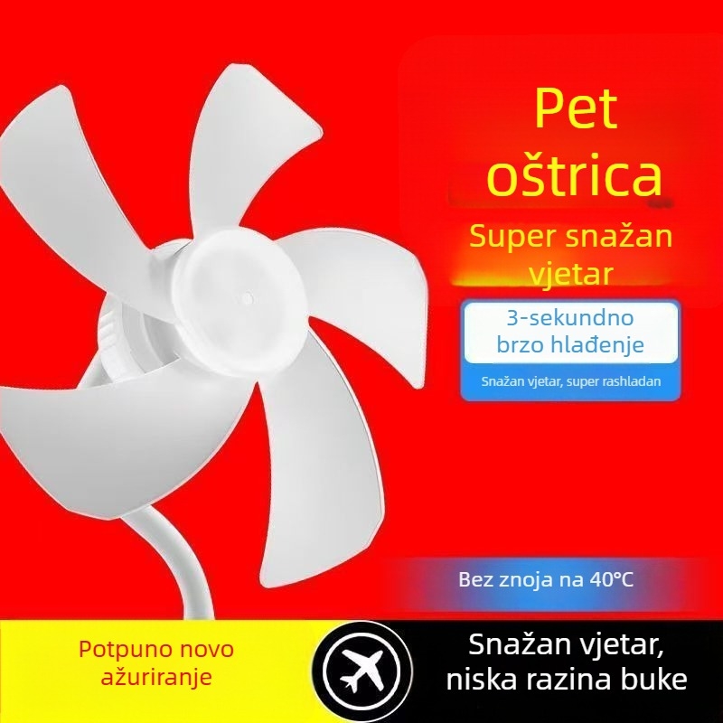 2025 novi stolni ventilator s pet lopatica, energetski učinkovit, tih, podesiv 360°