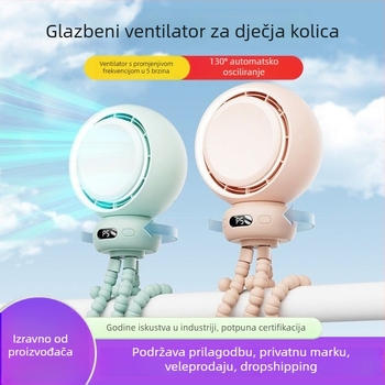 Ventilator za kolica u obliku hobotnice, zaštita od stiskanja, okretna glava, prenosni mini ventilator za djecu uz glazbu