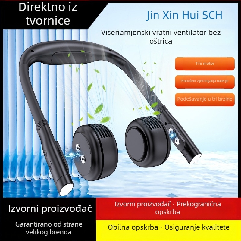 Ventilator za vrat s magnetskim držačem, tih, USB punjenje, sklopiv i prijenosan za vanjske sportove