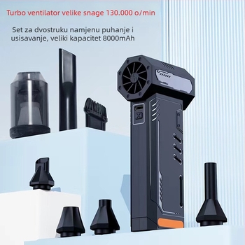 X15Pro Visokou brzinski prijenosni ručni ventilator, 130.000 rpm, dvostruko korištenje: puhanje i usisavanje, čišćenje prašine i uklanjanje snijega