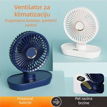 Mini USB stolni ventilator s oscilirajućom glavom, prenosiv za studentsku sobu, 3 lopatice, ugrađena baterija 2000–4000mAh, USB punjenje, 5 brzina, brushless motor