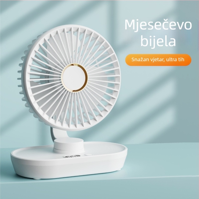 Mini USB stolni ventilator s oscilirajućom glavom, prenosiv za studentsku sobu, 3 lopatice, ugrađena baterija 2000–4000mAh, USB punjenje, 5 brzina, brushless motor