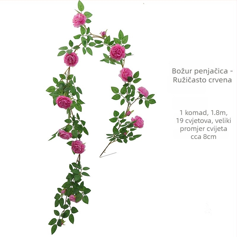 Umjetna cvjetna loza s božurom i ružom, buket, visina 100-200 cm, unutarnja dekoracija