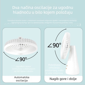 Stolni USB punjivi tiši ventilator s pokretom glave, za ured i dom, snažan protok zraka