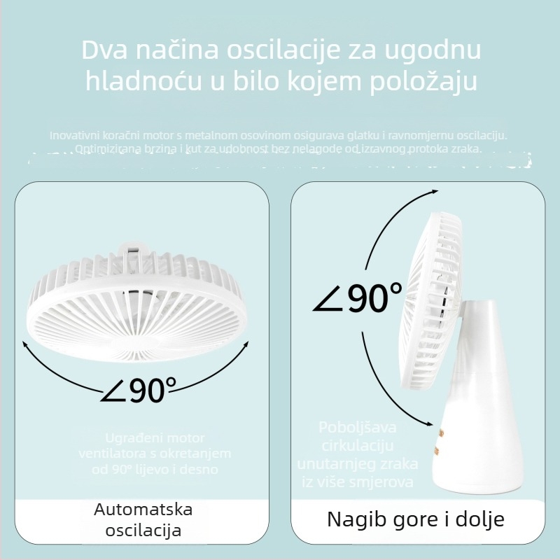 Stolni USB punjivi tiši ventilator s pokretom glave, za ured i dom, snažan protok zraka
