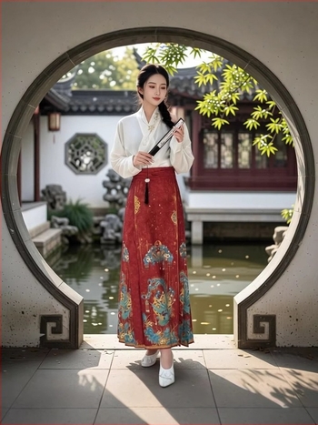 Hanfu ženski set: duga plisirana suknja s Mamian stilom, tradicionalni kineski stil, nadahnut dinastijom Ming