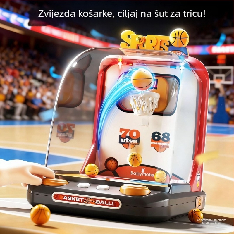 Prijenosni koš za košarku – dječja igraća konzola s 7 košarkaških modula i 5 pinball igračama