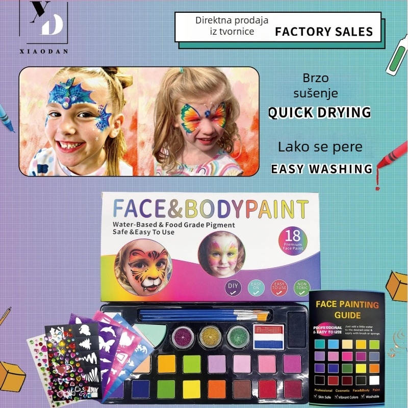 Profesionalni set za tijelo bojenje s 18 boja i konturnim flomastrom; Halloween šminka, operni makeup i bojenje lica za Božić
