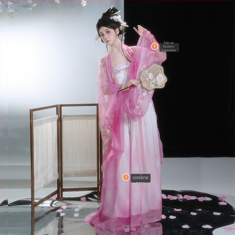 Hanfu za žene, 2025 nova linija, Tang stil Hezi suknja s vezom, eteričan izgled, geometrijski uzorci, ljetna svakodnevna odjeća