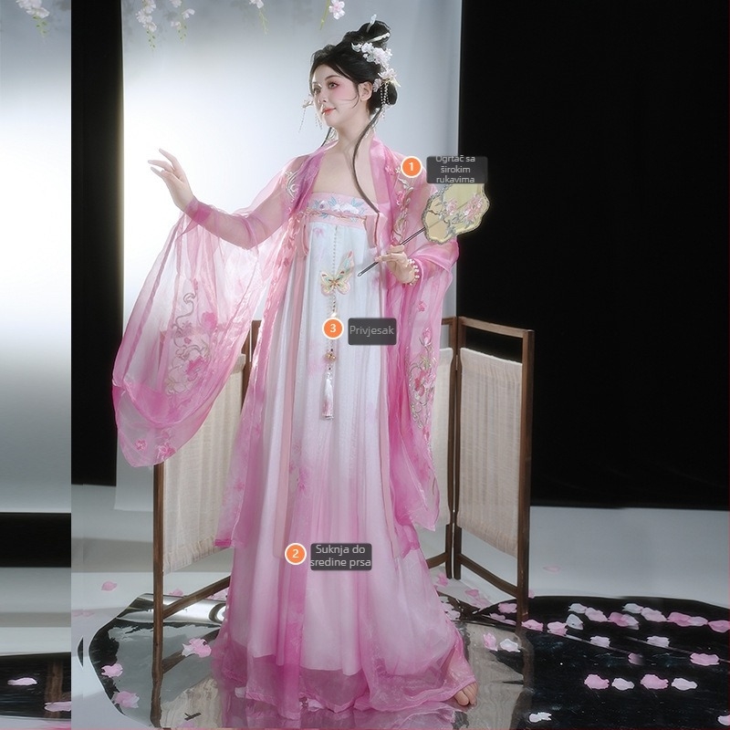 Hanfu za žene, 2025 nova linija, Tang stil Hezi suknja s vezom, eteričan izgled, geometrijski uzorci, ljetna svakodnevna odjeća