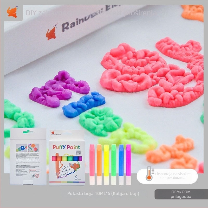 Popcorn olovka 3D mjehurići DIY grafiti akrilne boje, 10 ml, set od 6 boja