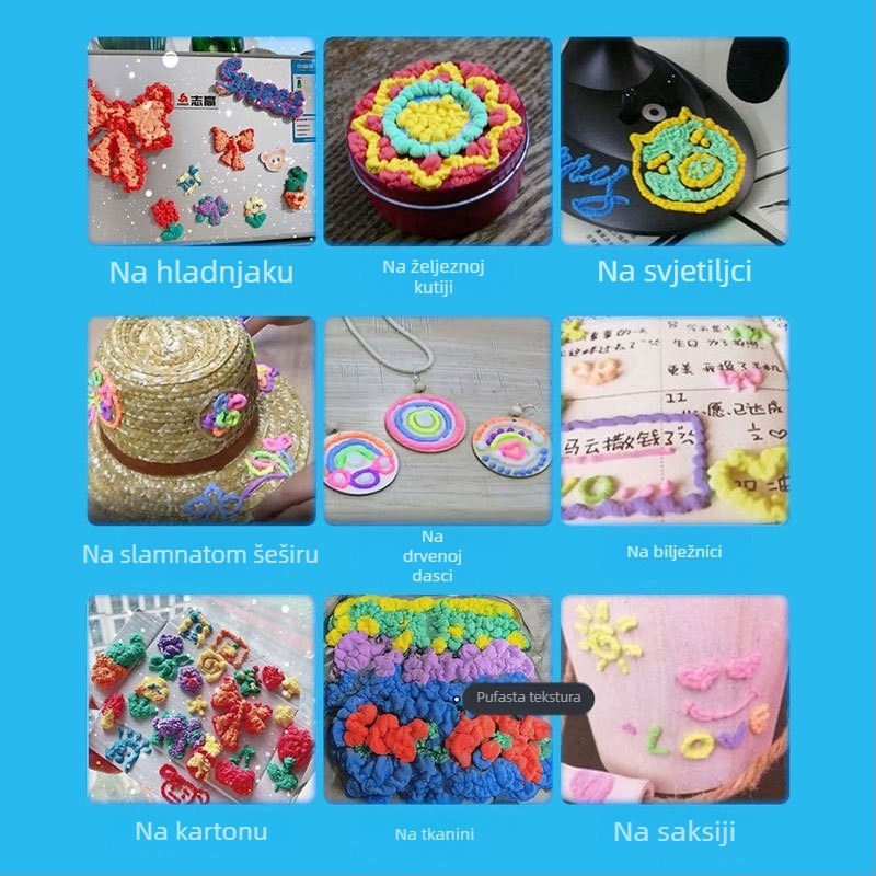 Popcorn olovka 3D mjehurići DIY grafiti akrilne boje, 10 ml, set od 6 boja