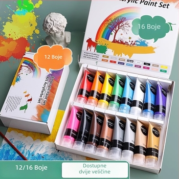 Set akrilnih boja u maloj kutiji za DIY slikanje i graffiti na cipelama, cijevi od 75 ml, 12 ili 16 boja