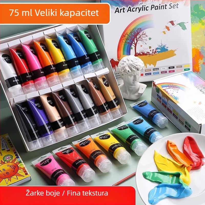 Set akrilnih boja u maloj kutiji za DIY slikanje i graffiti na cipelama, cijevi od 75 ml, 12 ili 16 boja