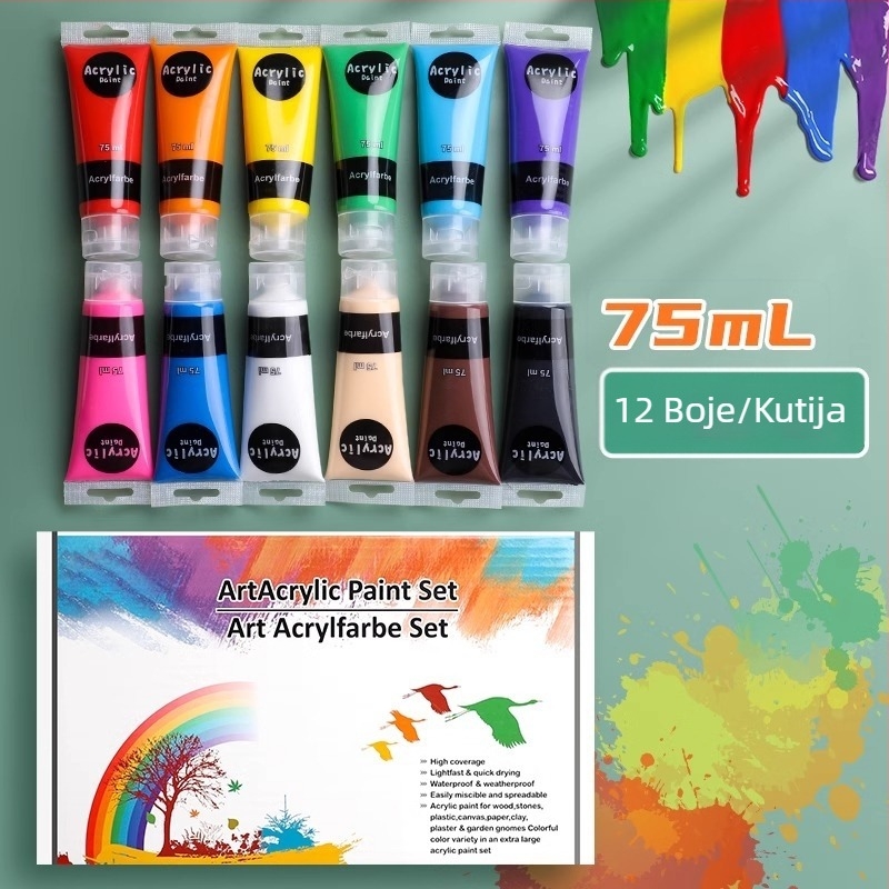 Set akrilnih boja u maloj kutiji za DIY slikanje i graffiti na cipelama, cijevi od 75 ml, 12 ili 16 boja