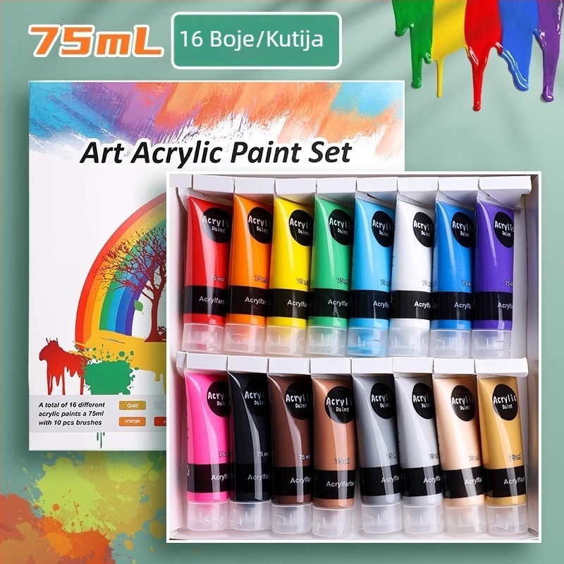 Set akrilnih boja u maloj kutiji za DIY slikanje i graffiti na cipelama, cijevi od 75 ml, 12 ili 16 boja