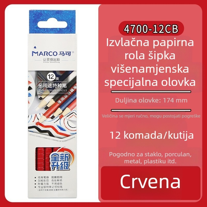 Marco 4700 Višenamjenska posebna olovka na papirnom rolni za pisanje na kožu, odjeću, staklo i pločice; crno-bijela i crveno-plava olovka