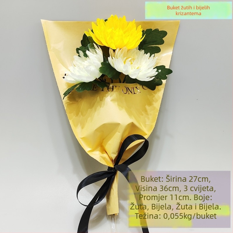Sintetička krizantema od satena – buket za memorialne svrhe, groblje i kućnu dekoraciju